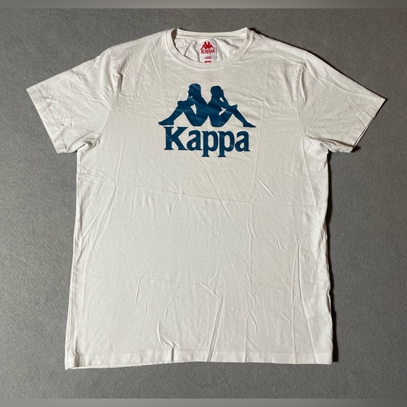 Kappa Men’s T-Shirt Cream Size Large Short Sleeve Blue Logo Casual Tee - Picture 1 of 4